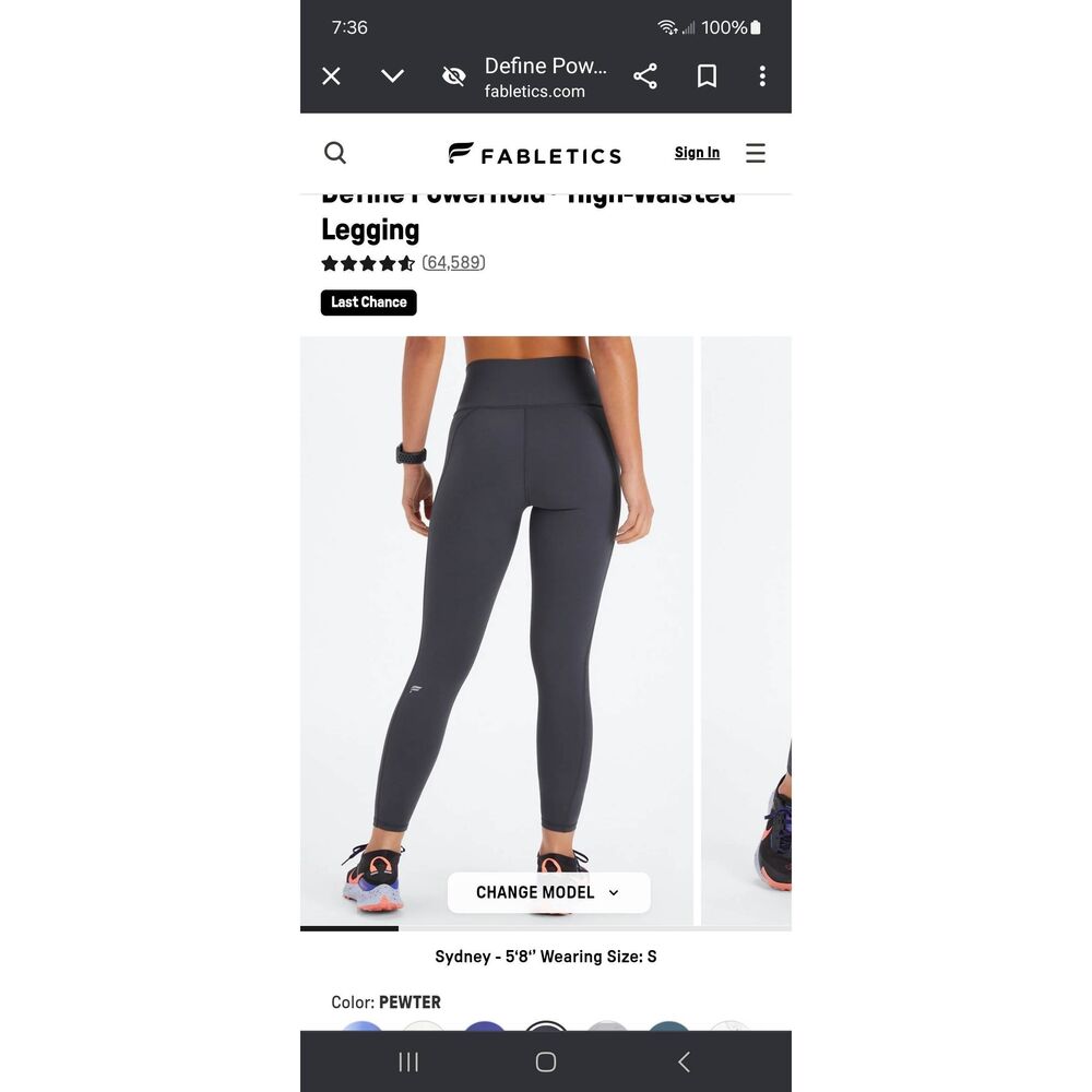 New Medium Fabletics Pewter Grey PowerHold Define High Waist Leggings